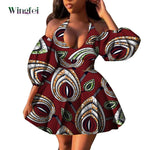 Fashion Women Casual Dresses African Clothes Sexy V-neck Dashiki Dress Ankara Print Short Dress African Style Clothing Wy7876 - Free Delivery Worldwide only at Flexi Africa