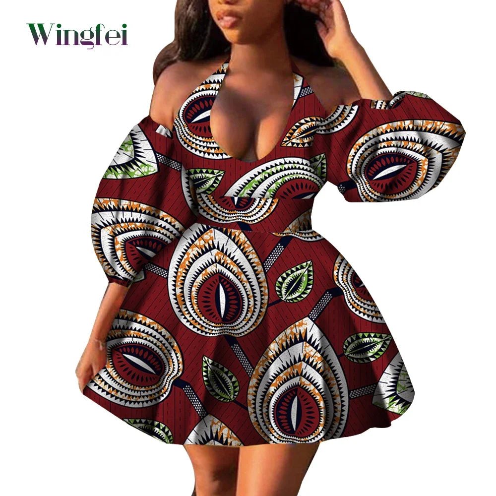 Fashion Women Casual Dresses African Clothes Sexy V-neck Dashiki Dress Ankara Print Short Dress African Style Clothing Wy7876 - Free Delivery Worldwide only at Flexi Africa