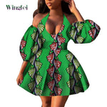 Fashion Women Casual Dresses African Clothes Sexy V-neck Dashiki Dress Ankara Print Short Dress African Style Clothing Wy7876 - Free Delivery Worldwide only at Flexi Africa