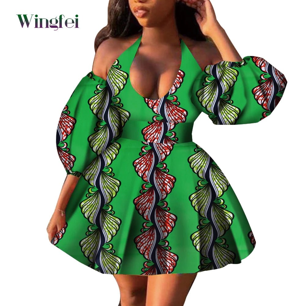 Fashion Women Casual Dresses African Clothes Sexy V-neck Dashiki Dress Ankara Print Short Dress African Style Clothing Wy7876 - Free Delivery Worldwide only at Flexi Africa