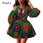 Fashion Women Casual Dresses African Clothes Sexy V-neck Dashiki Dress Ankara Print Short Dress African Style Clothing Wy7876 - Free Delivery Worldwide only at Flexi Africa