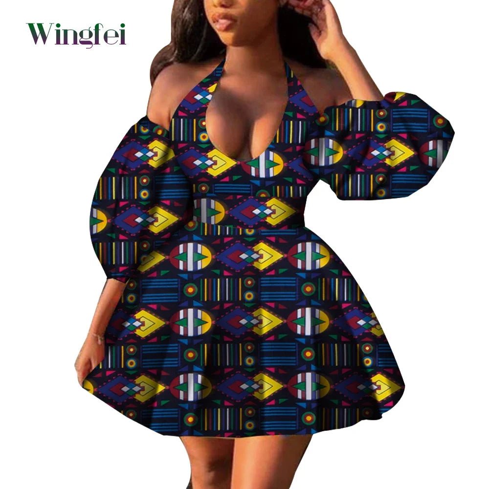 Fashion Women Casual Dresses African Clothes Sexy V-neck Dashiki Dress Ankara Print Short Dress African Style Clothing Wy7876 - Free Delivery Worldwide only at Flexi Africa