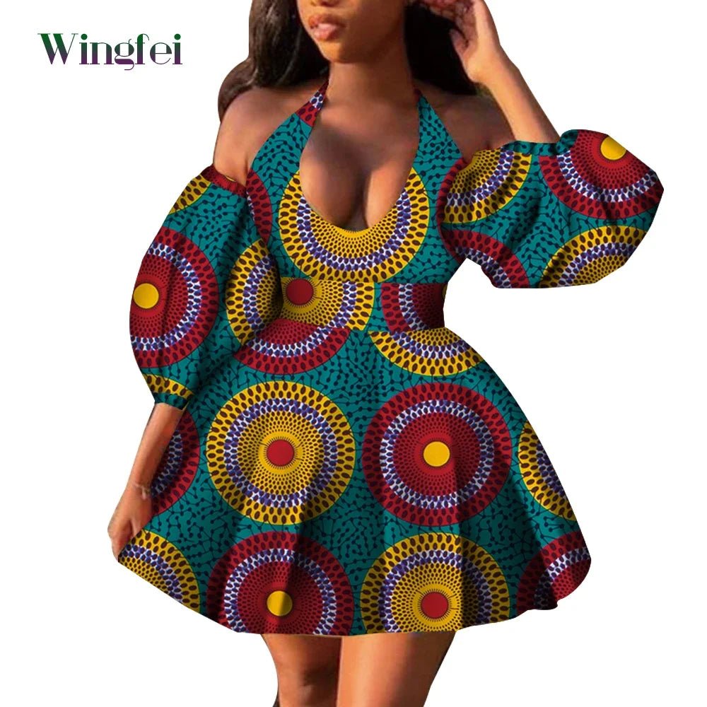 Fashion Women Casual Dresses African Clothes Sexy V-neck Dashiki Dress Ankara Print Short Dress African Style Clothing Wy7876 - Free Delivery Worldwide only at Flexi Africa