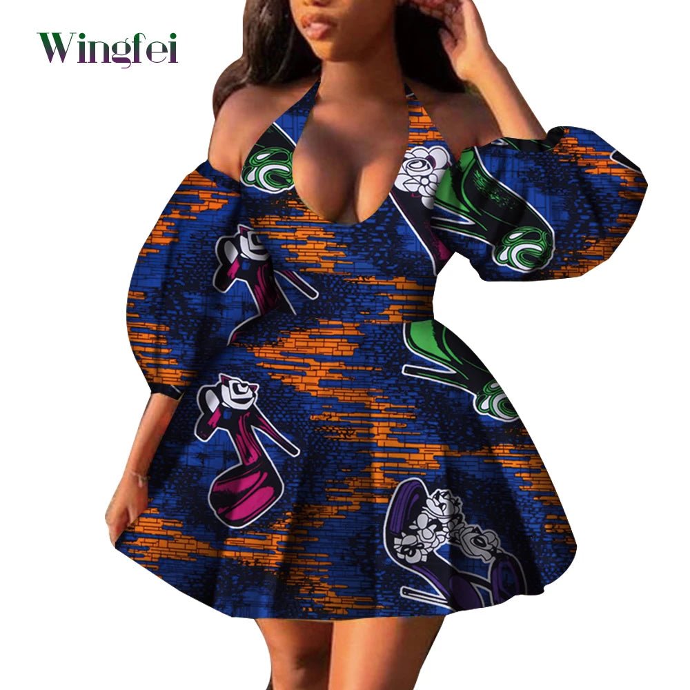 Fashion Women Casual Dresses African Clothes Sexy V-neck Dashiki Dress Ankara Print Short Dress African Style Clothing Wy7876 - Free Delivery Worldwide only at Flexi Africa