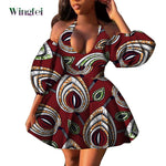Fashion Women Casual Dresses African Clothes Sexy V-neck Dashiki Dress Ankara Print Short Dress African Style Clothing Wy7876 - Free Delivery Worldwide only at Flexi Africa