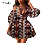Fashion Women Casual Dresses African Clothes Sexy V-neck Dashiki Dress Ankara Print Short Dress African Style Clothing Wy7876 - Free Delivery Worldwide only at Flexi Africa