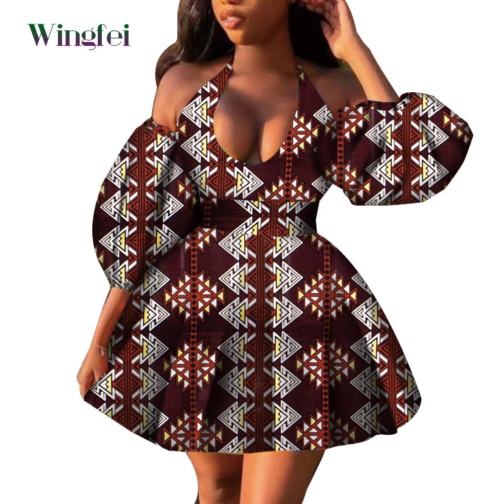 Fashion Women Casual Dresses African Clothes Sexy V-neck Dashiki Dress Ankara Print Short Dress African Style Clothing Wy7876 - Free Delivery Worldwide only at Flexi Africa