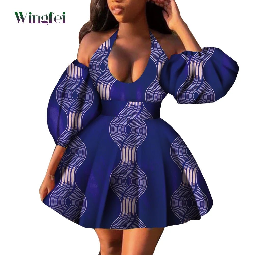 Fashion Women Casual Dresses African Clothes Sexy V-neck Dashiki Dress Ankara Print Short Dress African Style Clothing Wy7876 - Free Delivery Worldwide only at Flexi Africa