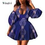 Fashion Women Casual Dresses African Clothes Sexy V-neck Dashiki Dress Ankara Print Short Dress African Style Clothing Wy7876 - Free Delivery Worldwide only at Flexi Africa