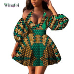 Fashion Women Casual Dresses African Clothes Sexy V-neck Dashiki Dress Ankara Print Short Dress African Style Clothing Wy7876 - Free Delivery Worldwide only at Flexi Africa
