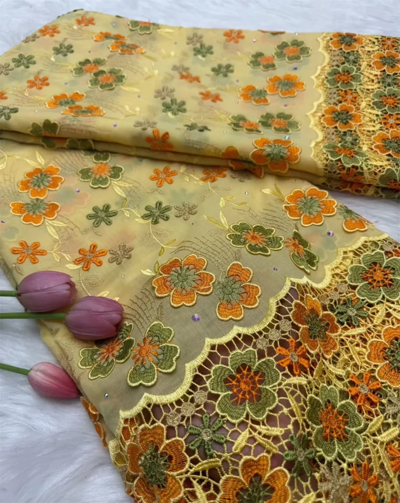 Floral Appliqué Voile Lace Fabric, 5 Yards - Free Delivery Worldwide only at Flexi Africa