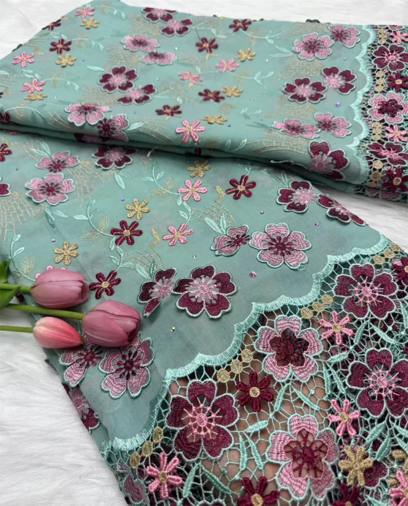 Floral Appliqué Voile Lace Fabric, 5 Yards - Free Delivery Worldwide only at Flexi Africa