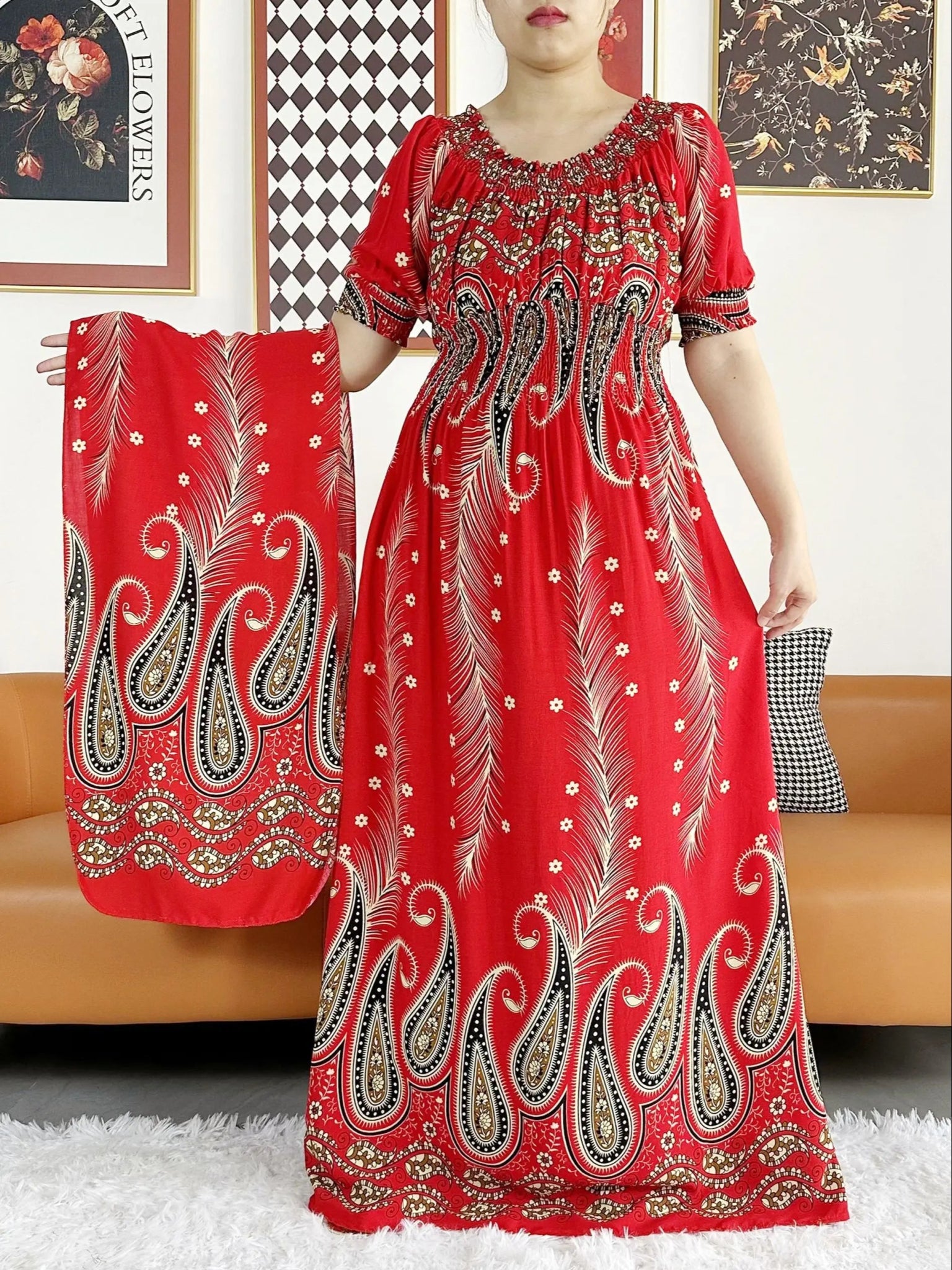 Floral Elegance: Dashiki Inspired Short Sleeve Dress for African Women - 100% Cotton - Flexi Africa - www.flexiafrica.com