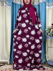 Floral Elegance: New African Abaya Dress with Turban Joint - Loose-Fit Muslim Rayon - Flexi Africa - www.flexiafrica.com