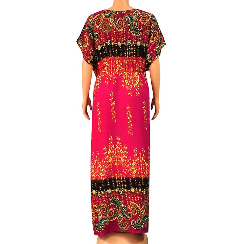 Floral Print African Dress for Women with Lace Detailing and Matching Scarf - 100% Cotton - Flexi Africa - Free Delivery
