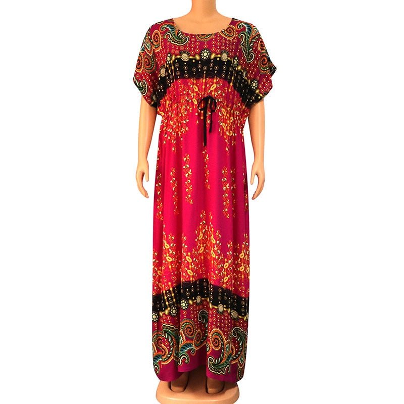 Floral Print African Dress for Women with Lace Detailing and Matching Scarf - 100% Cotton - Flexi Africa - Free Delivery