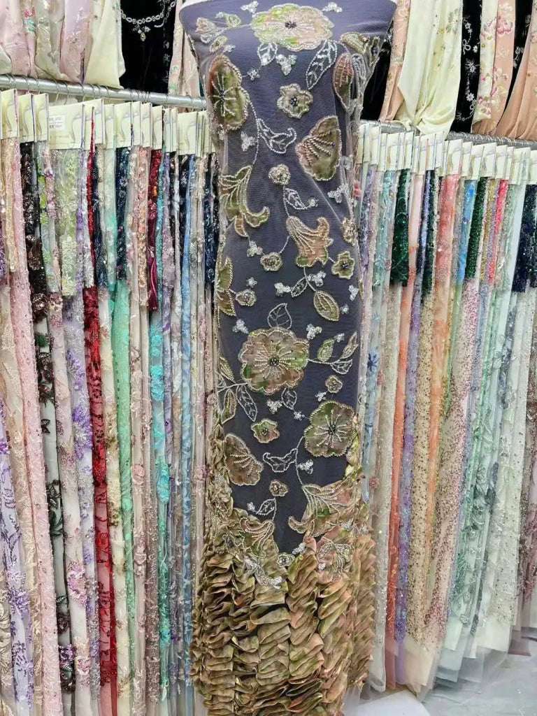 Flower Fabric Nigerian African Fabric for Couture Sewing – Wedding, Evening & Prom Dress - Free Delivery Worldwide only at Flexi Africa