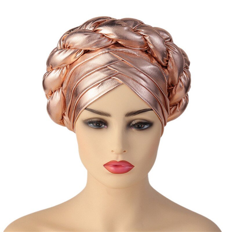 Forehead Braids Turban Cap Shimmering African Headtie, Head Wraps, Muslim Headscarf, Bonnet Ready Hijab Hat - Flexi Africa