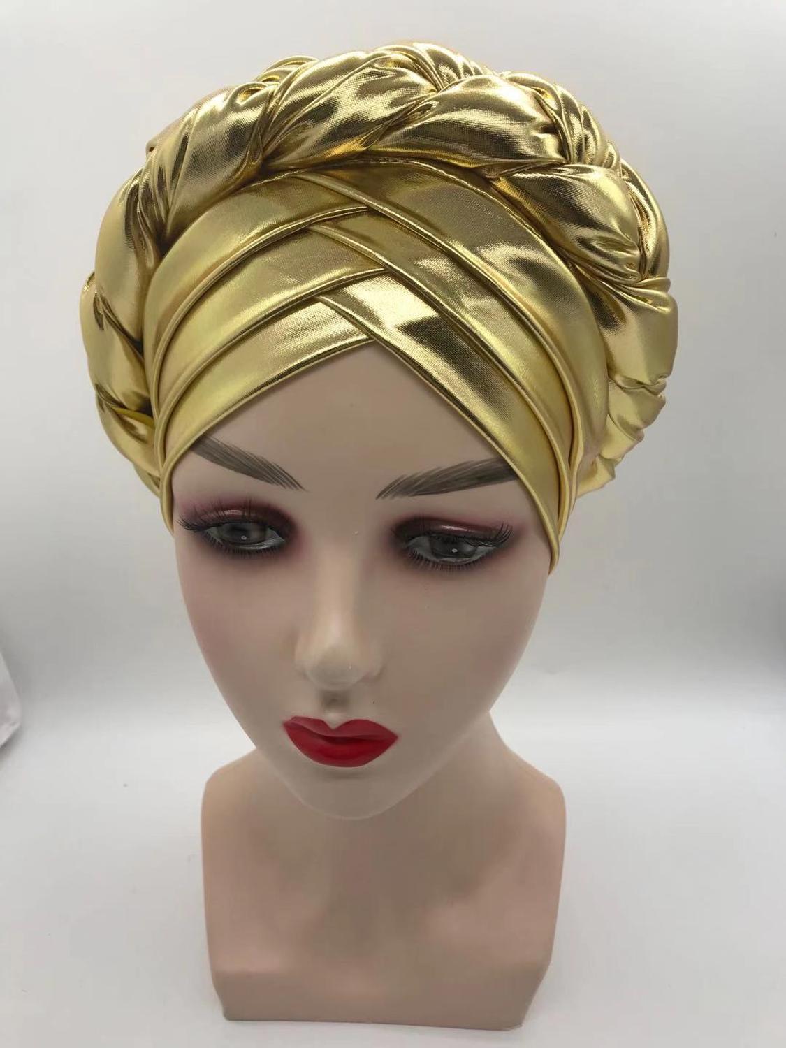 Forehead Braids Turban Cap Shimmering African Headtie, Head Wraps, Muslim Headscarf, Bonnet Ready Hijab Hat - Flexi Africa