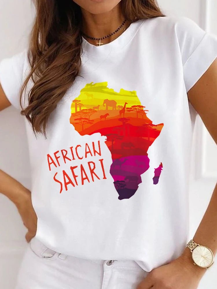Fresh African Women's Casual Short Sleeve T-shirt: Loose-Fit O-neck White Tee - Flexi Africa - www.flexiafrica.com FREE POST