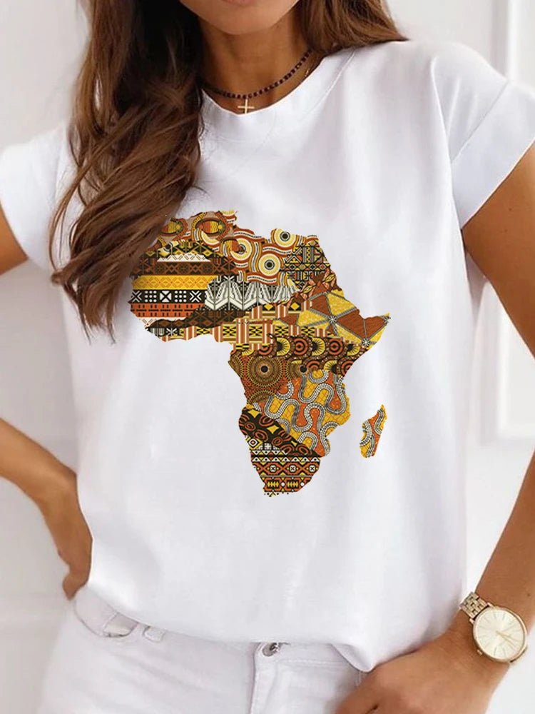 Fresh African Women's Casual Short Sleeve T-shirt: Loose-Fit O-neck White Tee - Flexi Africa - www.flexiafrica.com FREE POST