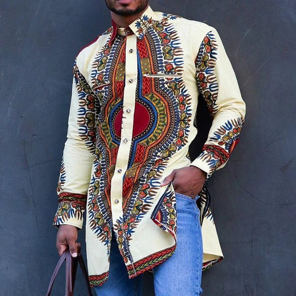 Get Traditional African Style with Long Dashiki Sleeves Polyester Printing Shirt for Men - Flexi Africa - Free Delivery Worldwide only at www.flexiafrica.com