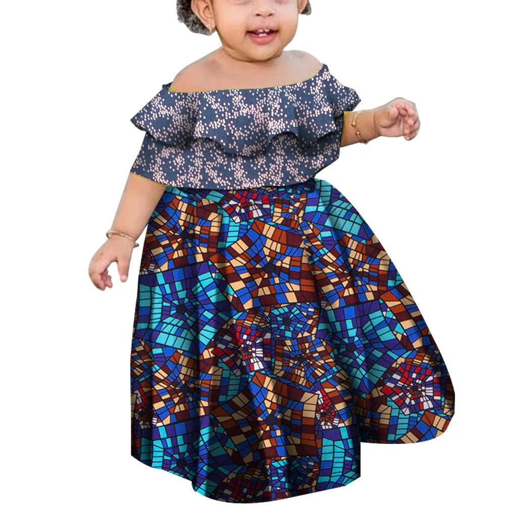 Girls African Kanga Off - Shoulder Dress – Summer Floral Dashiki Style - Free Delivery Worldwide only at Flexi Africa