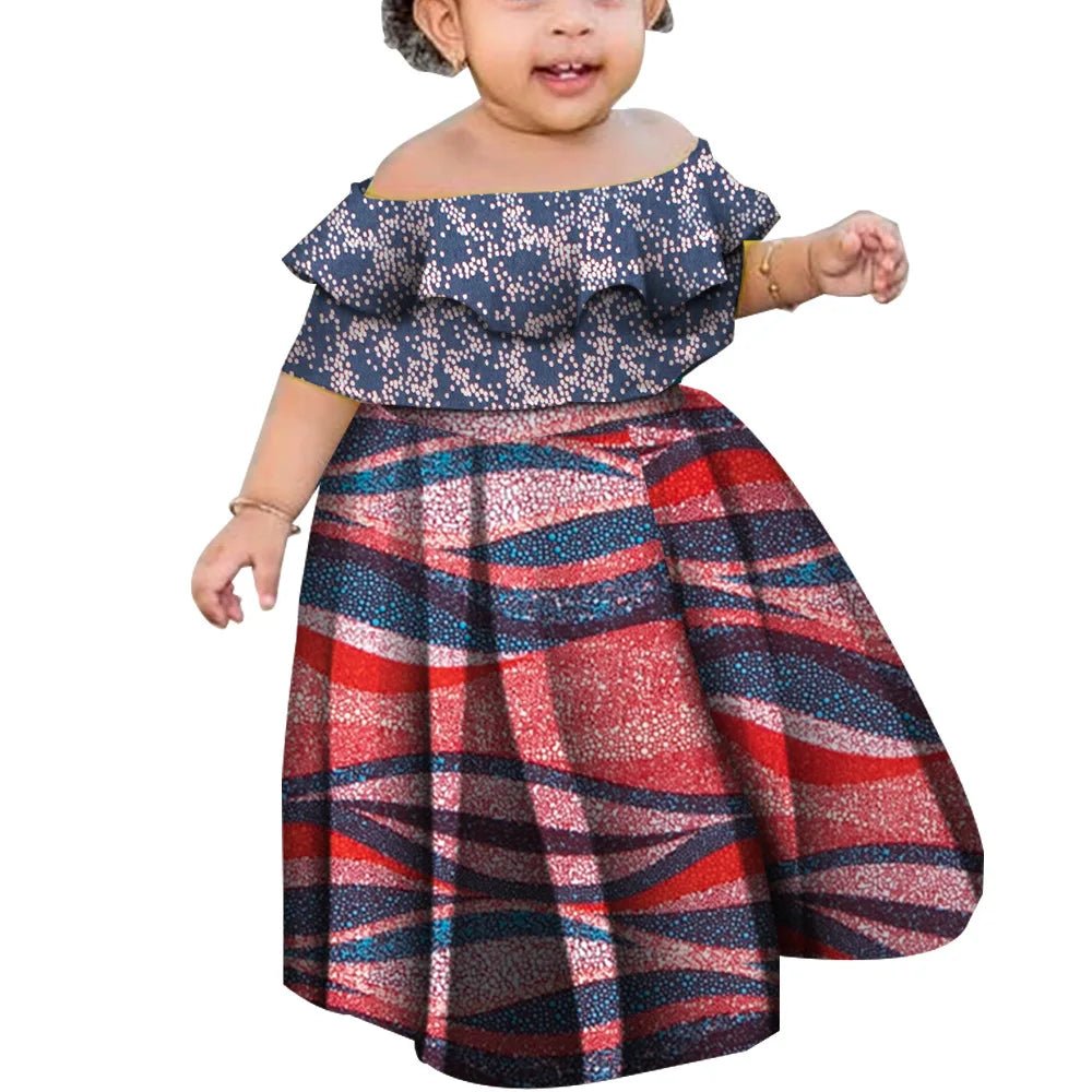 Girls African Kanga Off - Shoulder Dress – Summer Floral Dashiki Style - Free Delivery Worldwide only at Flexi Africa