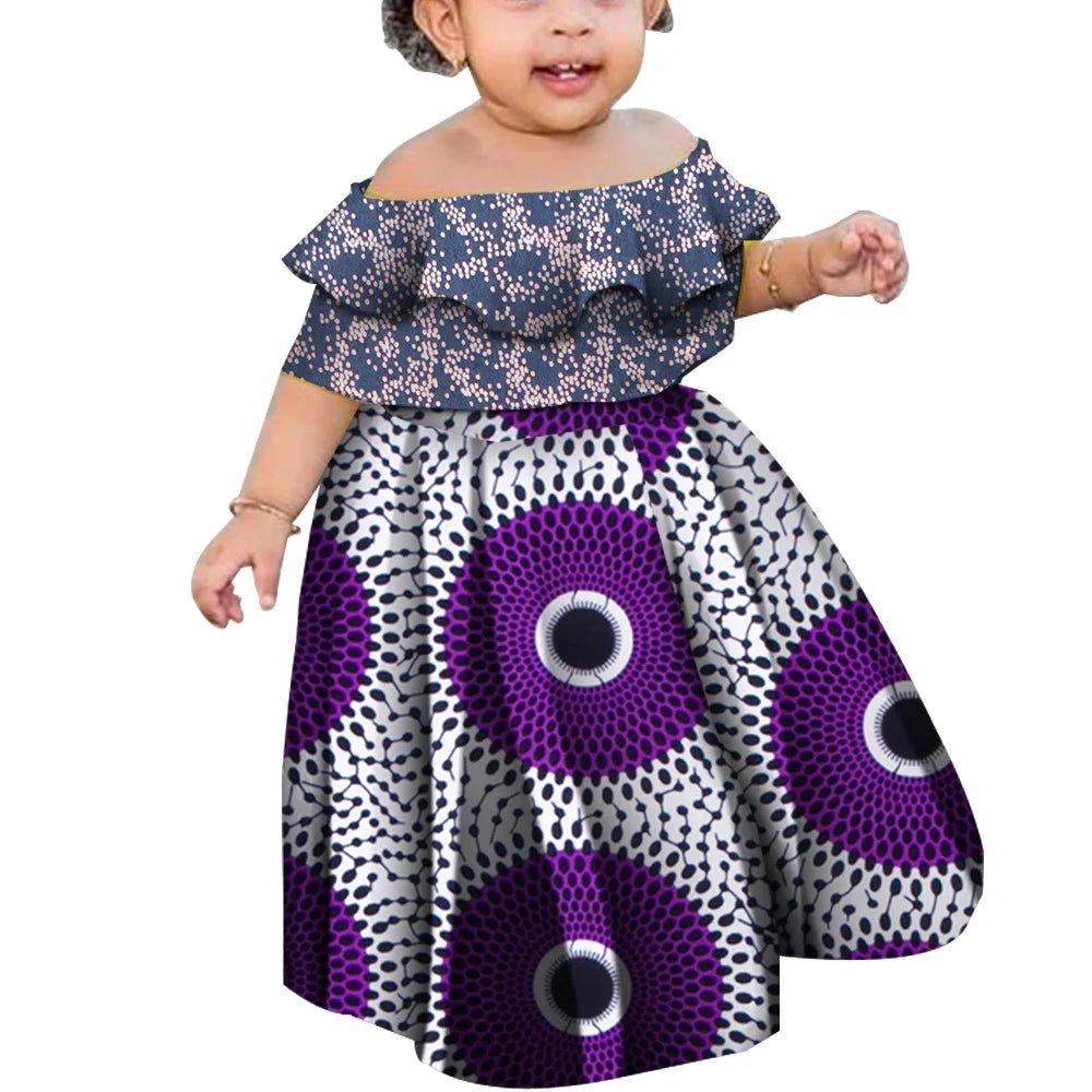 Girls African Kanga Off - Shoulder Dress – Summer Floral Dashiki Style - Free Delivery Worldwide only at Flexi Africa