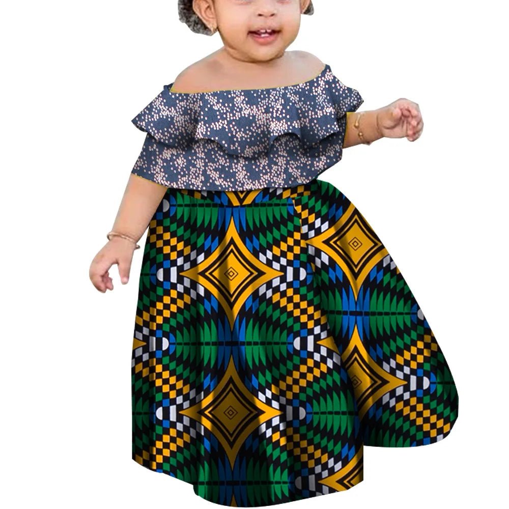 Girls African Kanga Off - Shoulder Dress – Summer Floral Dashiki Style - Free Delivery Worldwide only at Flexi Africa