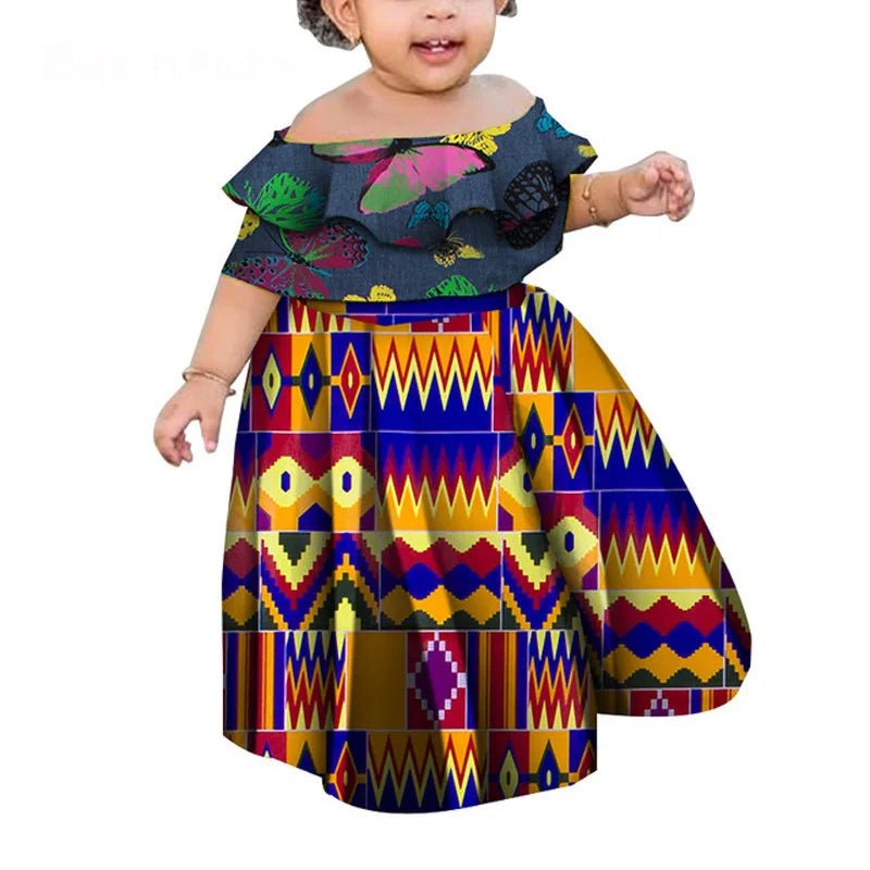 Girls African Kanga Off - Shoulder Dress – Summer Floral Dashiki Style - Free Delivery Worldwide only at Flexi Africa