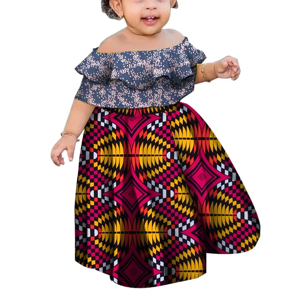 Girls African Kanga Off - Shoulder Dress – Summer Floral Dashiki Style - Free Delivery Worldwide only at Flexi Africa
