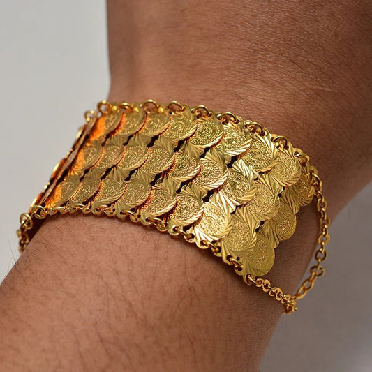 Gold Coin Bangles & Bracelets for Women and Men – African Jewelry Gifts - Free Delivery Worldwide only at Flexi Africa