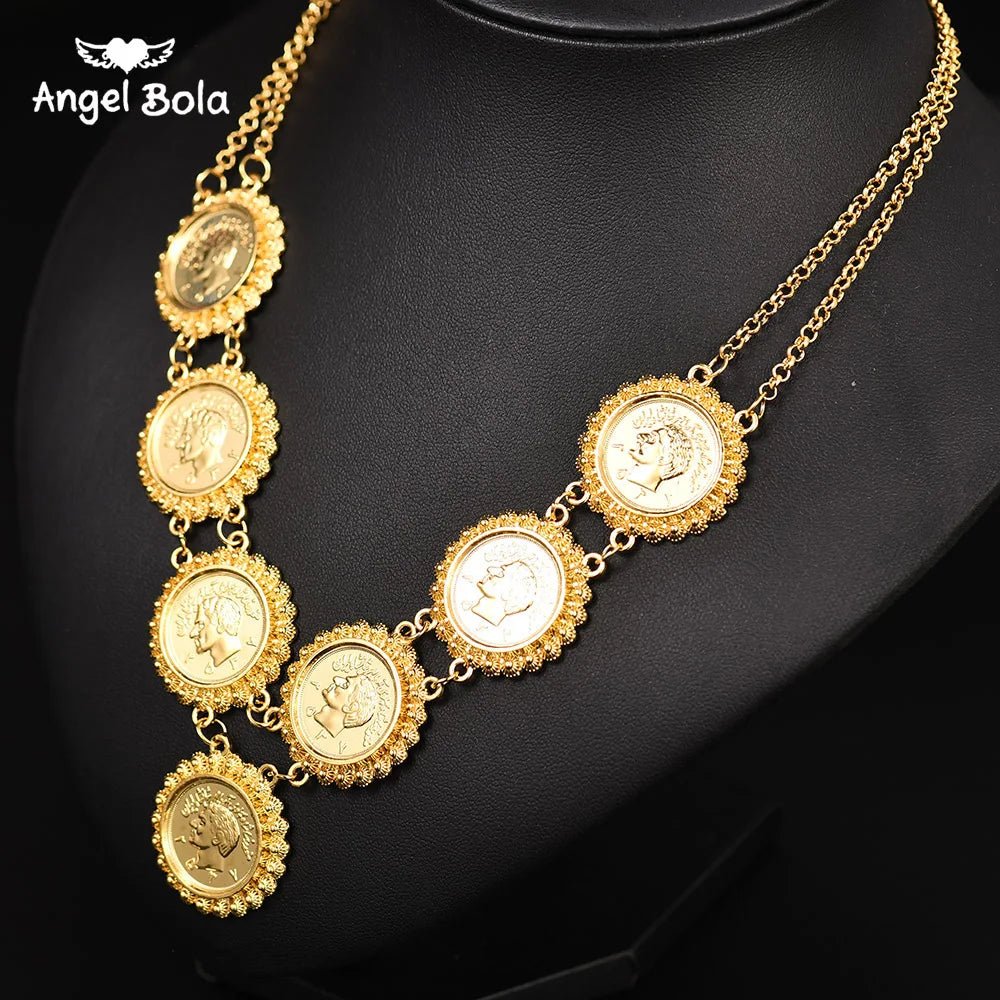 Gold Coin Necklace and Bracelet Jewelry Set for Women & Men – Middle Eastern African Inspired Gift - Free Delivery Worldwide only at Flexi Africa