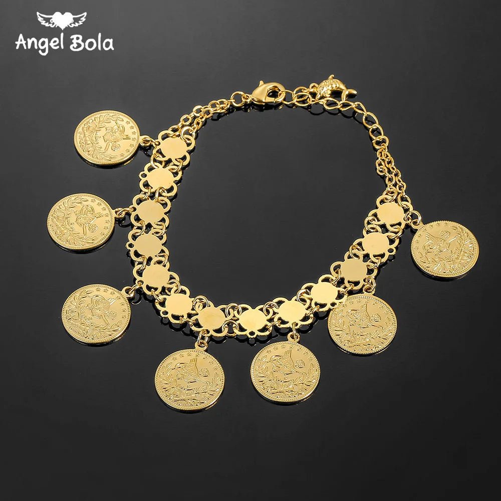 Gold Coin Necklace and Bracelet Jewelry Set for Women & Men – Middle Eastern African Inspired Gift - Free Delivery Worldwide only at Flexi Africa