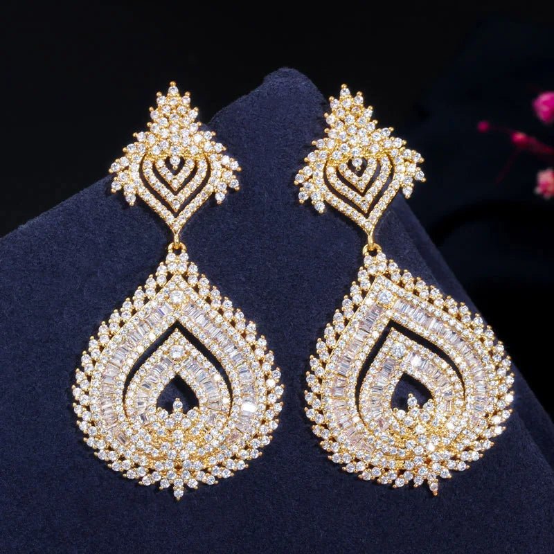 Gold Color African Nigerian Big Long Earrings for Women - Perfect for Weddings and Parties - Free Delivery Worldwide only at Flexi Africa