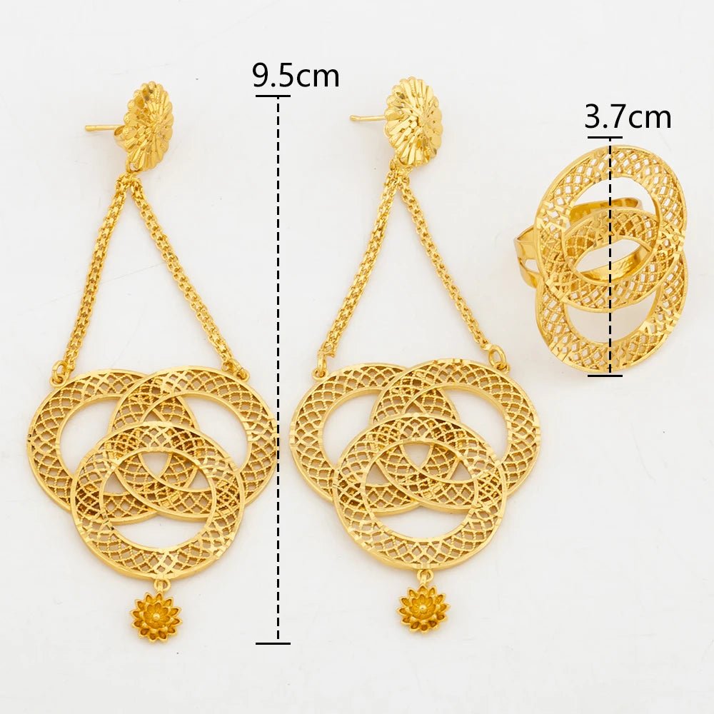 Gold Color Earrings with Ring Set for Women African Dangle Earrings and Ring Jewellery Set for Engagement Gifts Flexi Africa