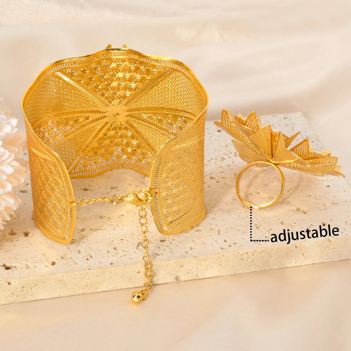 Gold Color Rings and Bangles Set for Women: Wedding Jewelry for Nigerian Brides and African Fashion - Free Delivery Worldwide only at Flexi Africa