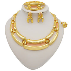 Gold Necklace Set for Women: Ideal for Nigerian African Weddings Complete with Earrings Rings - Flexi Africa