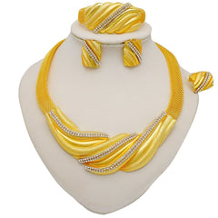 Gold Necklace Set for Women: Ideal for Nigerian African Weddings Complete with Earrings Rings - Flexi Africa