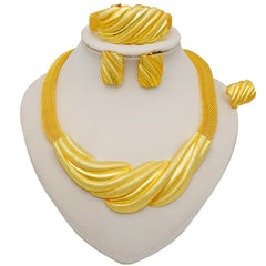 Gold Necklace Set for Women: Ideal for Nigerian African Weddings Complete with Earrings Rings - Flexi Africa