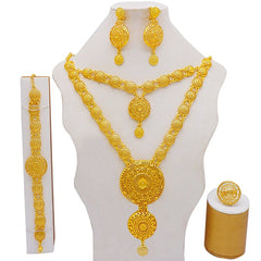 Gold Necklace Set for Women: Ideal for Nigerian African Weddings Complete with Earrings Rings - Flexi Africa