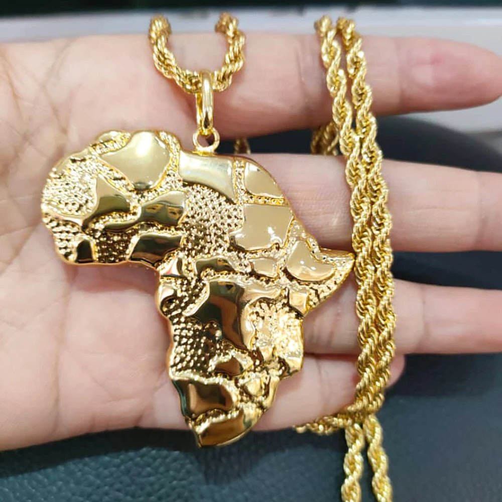 Gold Plated African Map Pendant with 60cm Chain Fashion Styles Statement Mermaid Jewelry Women Men Temperament Chain