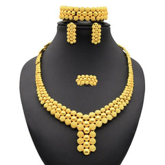 Gold Plated Wedding Jewelry Set - Complete African Chokers Necklace, Earrings, and Rings Fashion Bridal Jewellery Set