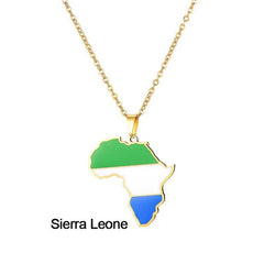 Gold Stainless Steel Africa Map Flag Pendant Necklace African Countries - Flexi Africa - Free Delivery www.flexiafrica.com