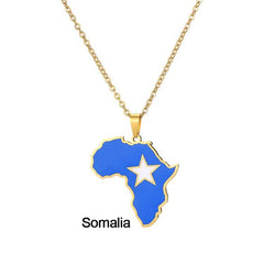 Gold Stainless Steel Africa Map Flag Pendant Necklace African Countries - Flexi Africa - Free Delivery www.flexiafrica.com