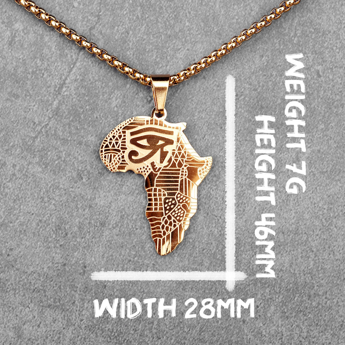Golden Safari: Bold Africa Map Necklace for Men Stainless Steel Pendant Chain - Flexi Africa - Flexi Africa offers Free Delivery Worldwide - Vibrant African traditional clothing showcasing bold prints and intricate designs