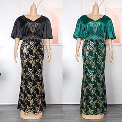 Graceful Glamour: Luxurious Satin Sequin Maxi Gown for Plus-Size Elegance - Flexi Africa Free Delivery - www.flexiafrica.com