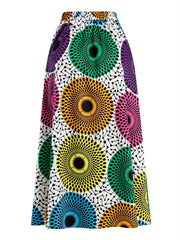 Graphic Print Elastic Waist Skirt, Elegant Flared Maxi Skirt For Spring & Summer - Flexi Africa - Free Delivery Worldwide only at www.flexiafrica.com