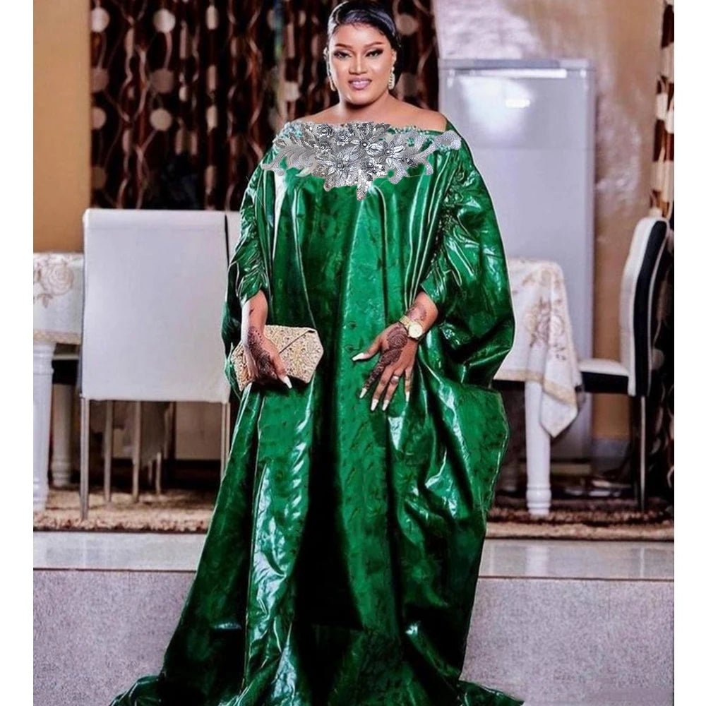 Green African Dresses Women Bazin Riche Robe Original Basin For Wedding Party Clothing Nigeria Tradition Bride Dress - Flexi Africa - Free Delivery Worldwide only at www.flexiafrica.com